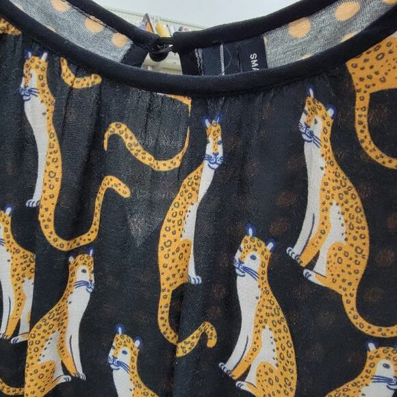 Blank London Cheetah Print Top Small Black Gold Long Sleeve Boho Animal Blouse - Picture 3 of 9